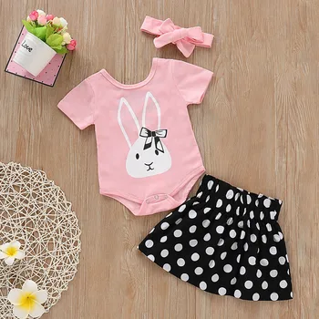 

2 Pcs Baby Girls Outfit Easter Rabbit Printing Tops Polka Dot Skirts Newborn Baby Girl Summer Clothes Toddler Girl Clothes Sets
