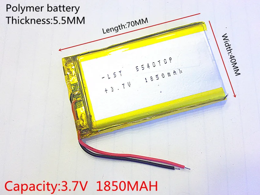 Esperta do Li-íon dos Oradores Pces para Dvr Mp3 da Casa 554070 do Polímero de 10 Bateria Gps Mp3 Mp4 Telefone Celular Orador 1850 Mah 3.7 v - Image 2