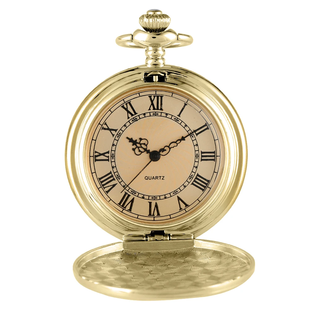 Retro Gold Case Pocket Watch for Male Portable Rough Chain Quartz Pendant Clock for Female Gift reloj de bolsillo hombre