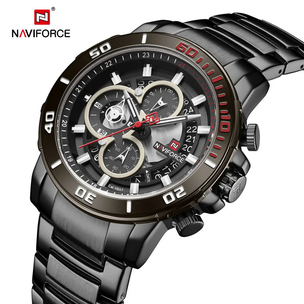 

NAVIFORCE Fashion Mens Watches Luxury Brand Stainless Steel Quartz Watch Waterproof Sports Chronograph Gift for Men Wristwatch