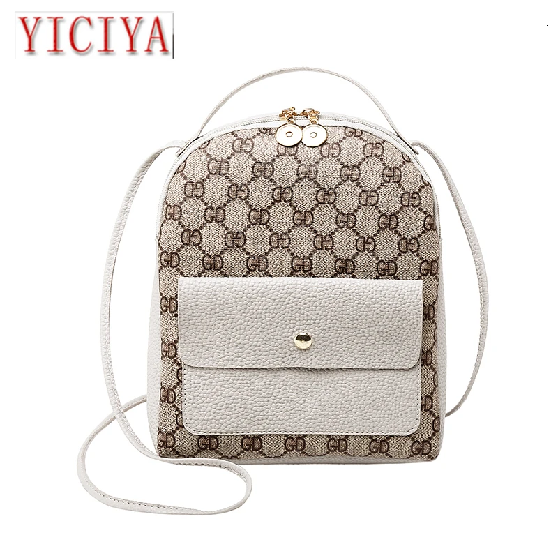 

YICIYA Female Small Backpack Drawstring PU Leather Backpacks Teenage Girls Small School Bags Women Retro Printed Casual Rucksack