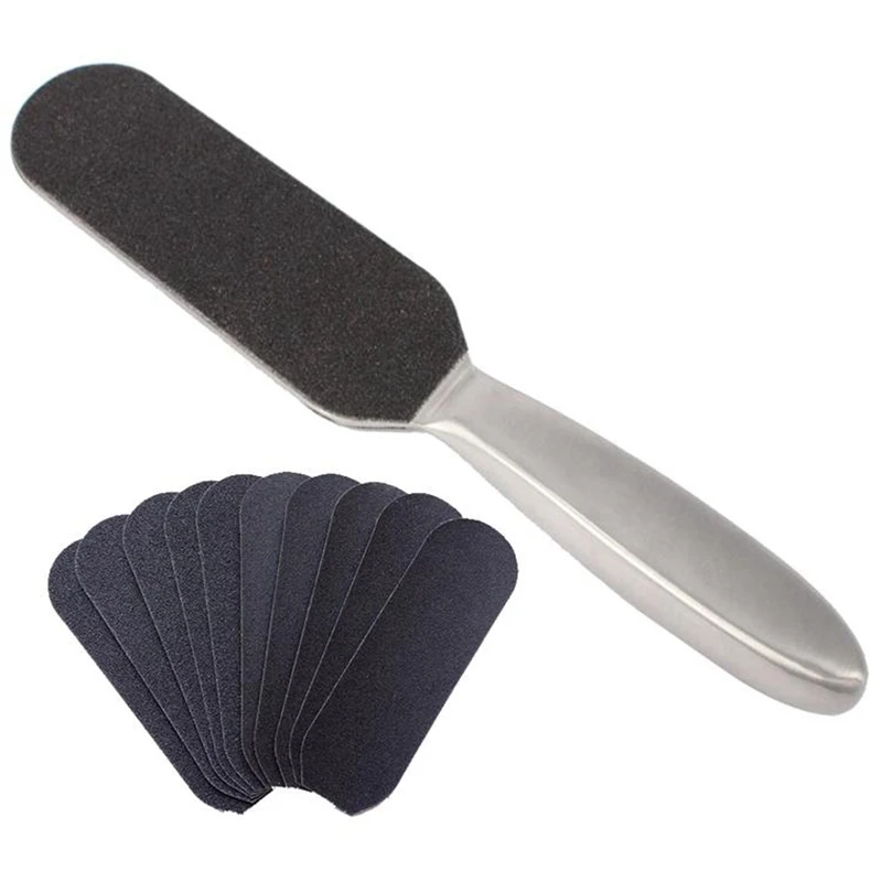

hot sale Reusable Stainless Steel Pedicure Foot File Cracked Skin Callus Remover Feet Rasp Foot Care With 10 Sheets Abrasive Pap