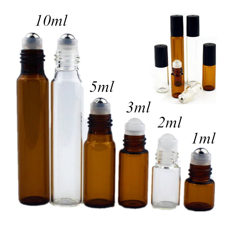 Hot Item Essential-Oil Vials Bottle Roller Glass Sample-Test 1ml Amber 2ml Metal/glass-Ball  aJj3wnDx