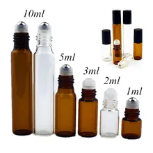 Rolo de vidro fino âmbar da garrafa 5, pc/pacote, 1ml, 2ml, 3ml, 5ml, 10ml, teste da amostra frascos de óleo essencial com rolo de metal/vidro