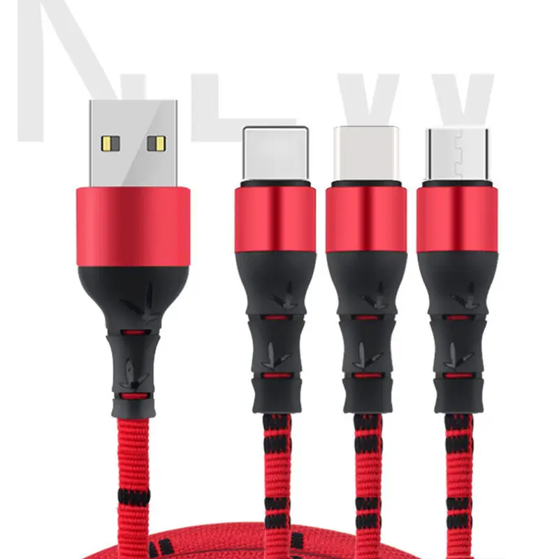 Горячие 3C-3 в 1 телефонные кабели для Iphone для Micro-type-C Usb кабель 2.8A 1,2 м Slub Плетеный Круглый кабель для Xiaomi huawei