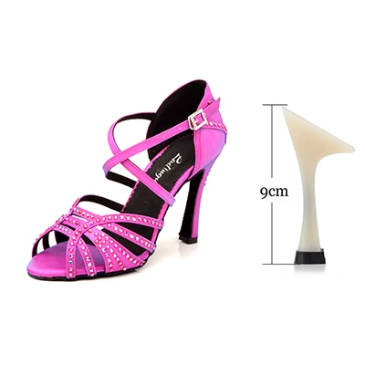 Purple 9cm Ladingwu/Популярная Брендовая обувь для латинских танцев; женская обувь для сальсы, танго, вечеринки; Танцевальная обувь; катионный Хамелеон; симфония; блестящая атласная обувь - Цвет: Purple 9cm