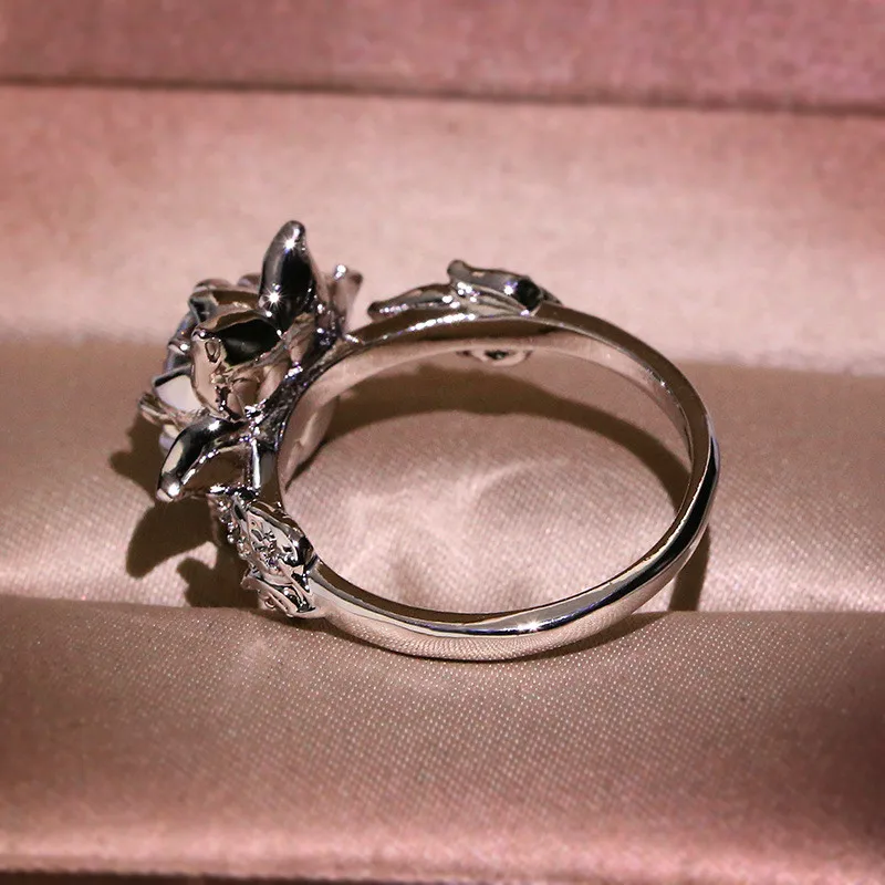 Женское кольцо в Корейском стиле с кристаллами в виде цветка розы, серебро 925 пробы, обручальное кольцо на палец, Помолвочные кольца для женщин