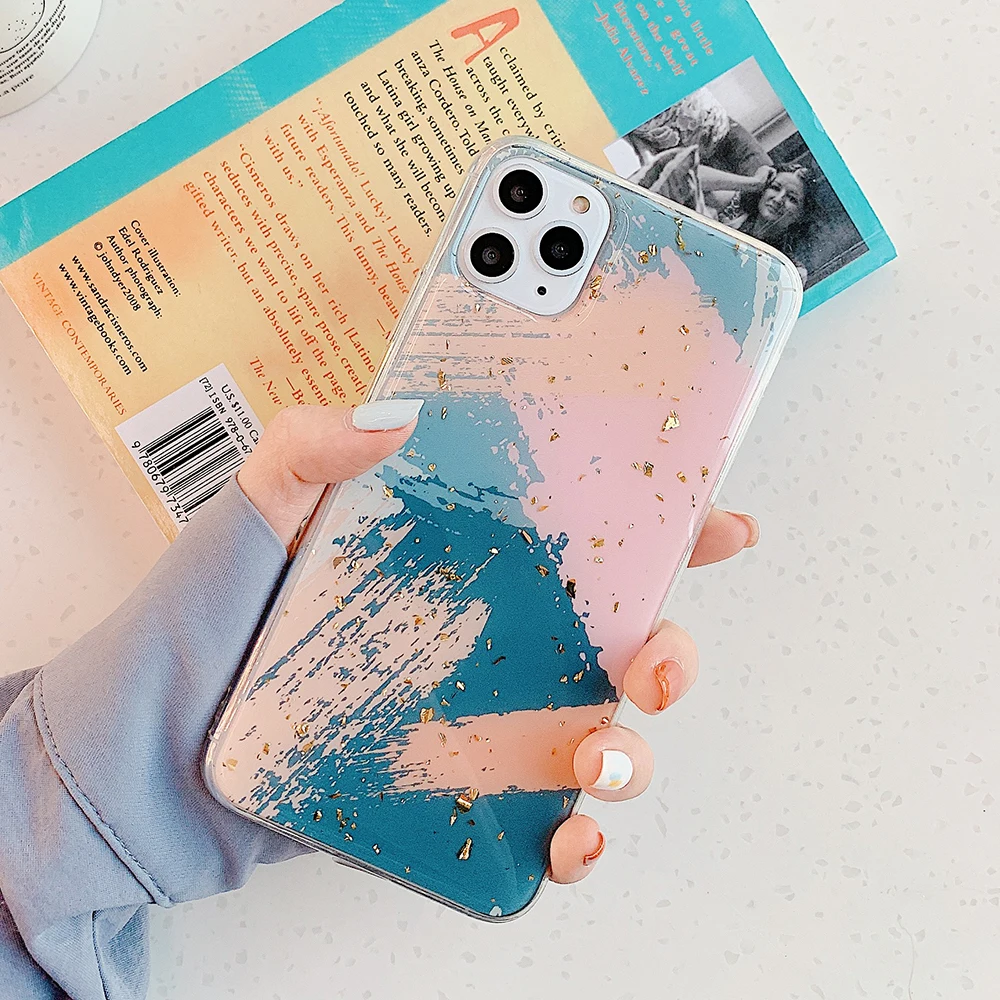 Золотой порошок геометрический граффити чехол для телефона для iPhone 11 Pro Max XR XS Max 6 6S 7 8 Plus X Мягкая эпоксидная задняя крышка для iPhone 11