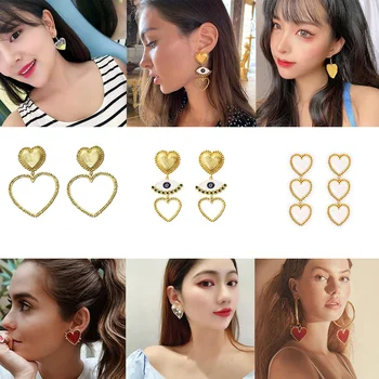 

VIVILADY Wholesale Heart Pendant Women Drop Earrings Romantic Enamel Alloy Acrylic Charming Female Party Jewelry