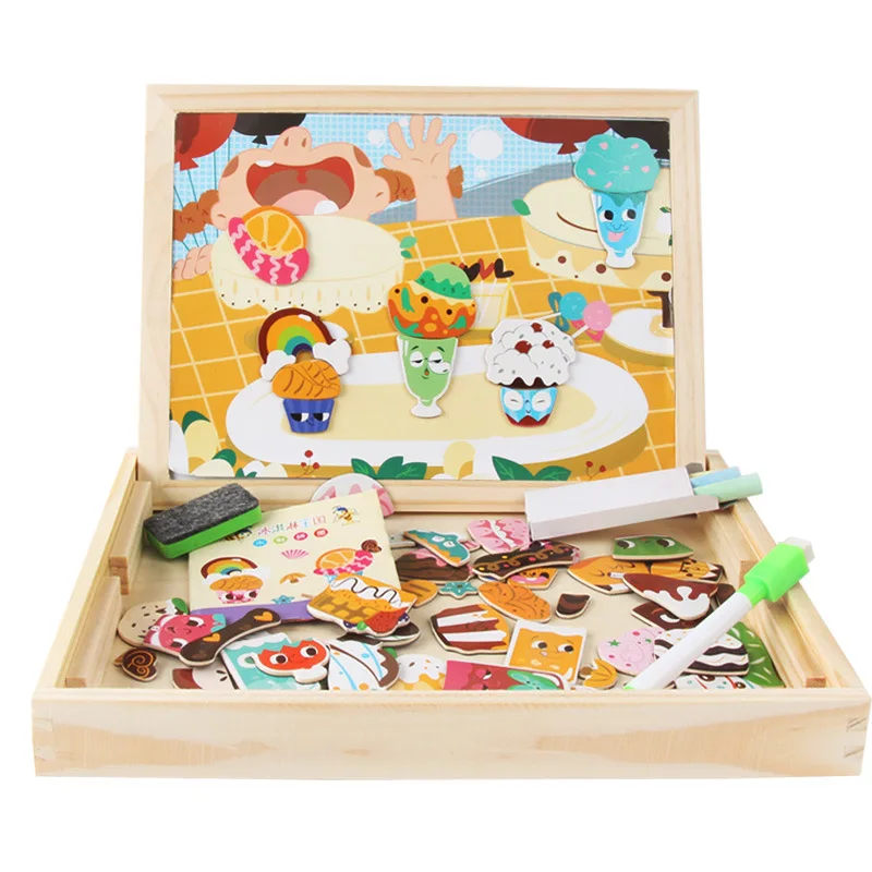 

MWZ New Style English Animal Joypin Double-Sided Sketchpad Stereo Magnetic Puzzle Children Wooden Educational Toys