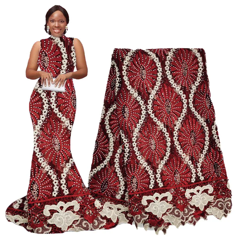 

Wine Res African Lace Fabric 2020 Nigerian Laces Fabric High Quality French Tulle Lace Fabric with Stones for Women Dress