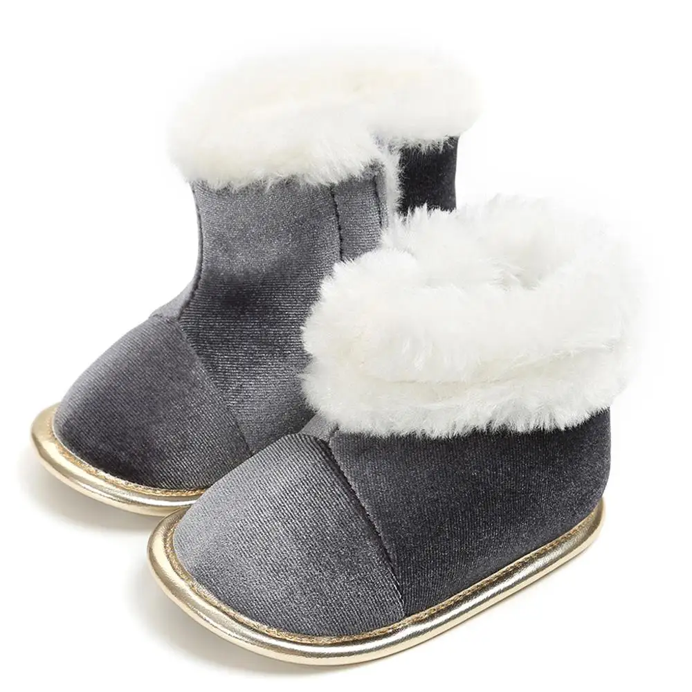 Детские зимние теплые ботинки для новорожденных девочек и мальчиков; уличная Толстая обувь; обувь для первых шагов; ботиночки высокого качества - Цвет: Серый