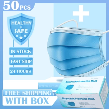 

Masks 50 Pcs Disposable Mask 3 Layer Face Dustproof sanitary Masks Filter Mouth Elastic Earloop Comfortable Breathable Mask