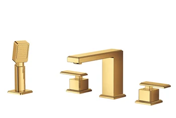 

Free ship Solid Brass Gold /Chrome color Luxury Square Spout Bathtub Faucet Filler & Handshower Deck Mounted