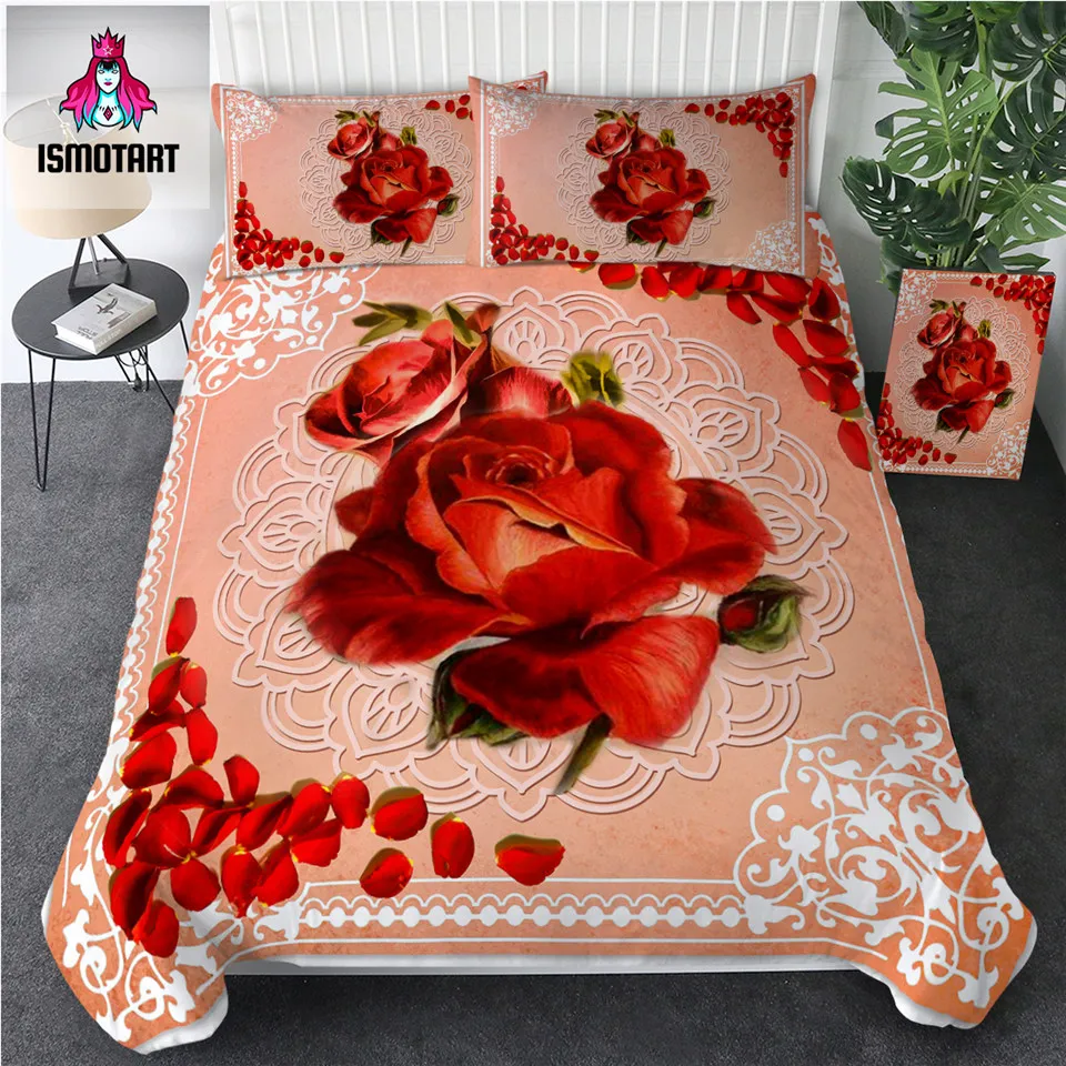 Rose by Ismot Esha Bedding Set Flower Quilt Cover Queen Size Girls Pink Bed 3D Print Petal Duvet With Pillowcases 3pcs | Дом и сад