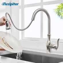 Pull Out Kitchen Faucet Brass Mixer Tap Sink Black Faucet with Pull Out Spray Single Handle High Arc Chrome Kitchen Tap