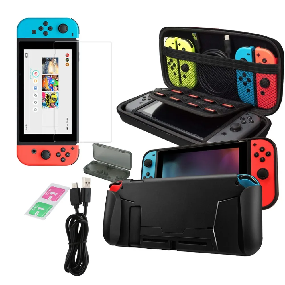 Nintendo Switch Ninten аксессуары 6-в-1 Комплект включает в себя Стекло Экран протекторы зарядка через usb кабель консоли чехол корпус картриджа S26