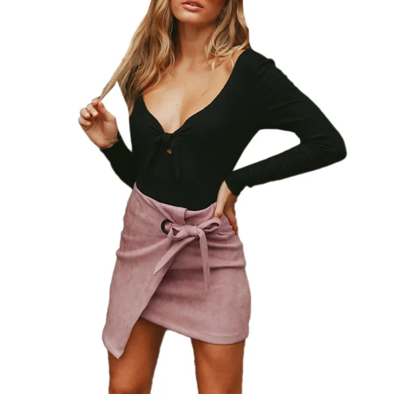 Fashion Women Skirt Sexy Slim Irregular Hem Skirt Simple Casual Bow Office Lady Female Solid Color Mini Skirts Wholesale