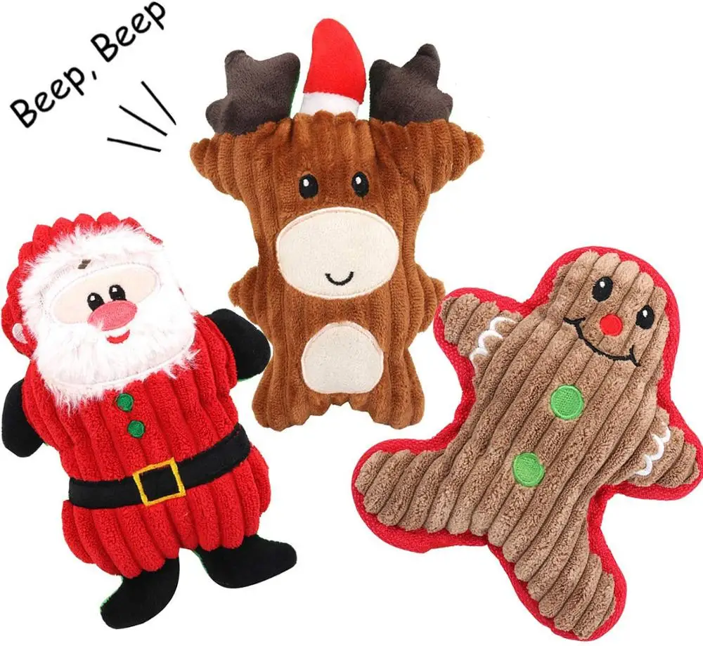 Squeaky Plush Dog Toy Christmas Dog Squeak Toys 3pack Santa, Reindeer