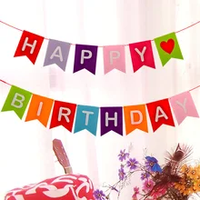 Детские украшения на день рождения, декоративные принадлежности, войлочный нетканый материал, день рождения, с надписью, висящий флаг, цветок