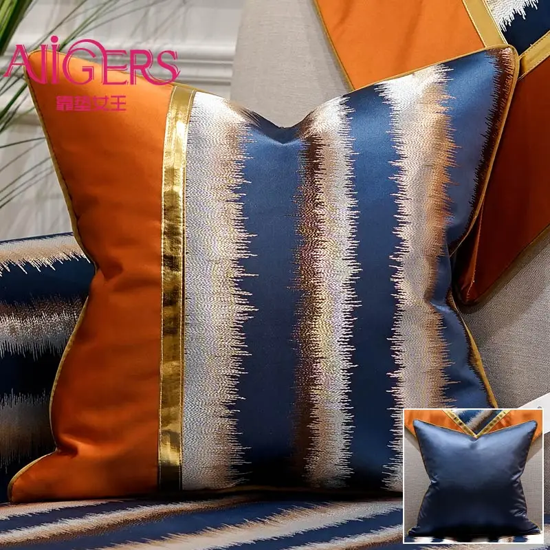 Avigers роскошный пэчворк бежевый темно-синий декоративные чехлы на подушку полосатая Подушка Чехлы для дивана гостиной спальни - Цвет: F