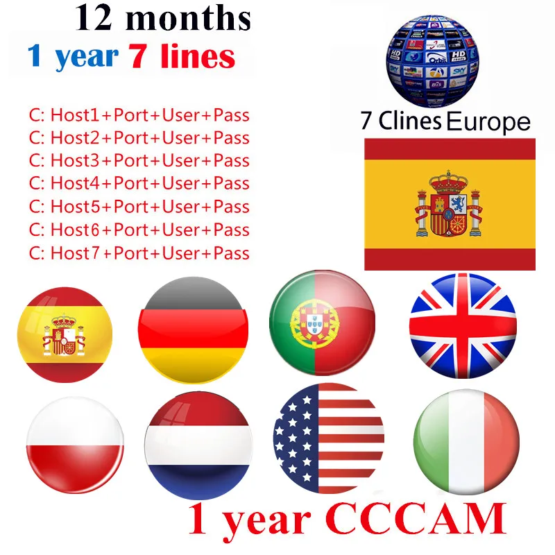12 месяцев Европа cccam 7 Cline для DVB S2 спутниковый ТВ ресивер для cсcam аккаунт Share Sever Италия Испания Германия IKS 1 Год получения