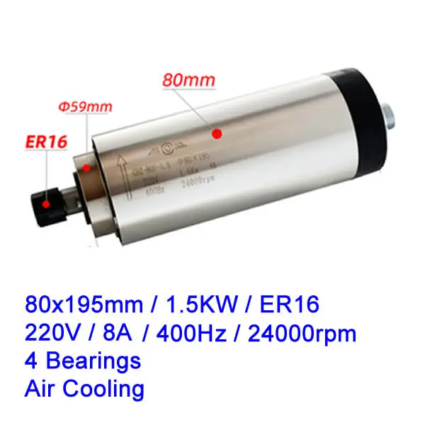 Air 80mm 1.5KW ER16 Шпиндельный двигатель с ЧПУ 800 Вт 110 кВт 220 кВт 380 кВт водяное воздушное охлаждение гравировальный станок ось Z вал в - Цвет: Air 80mm 1.5KW ER16