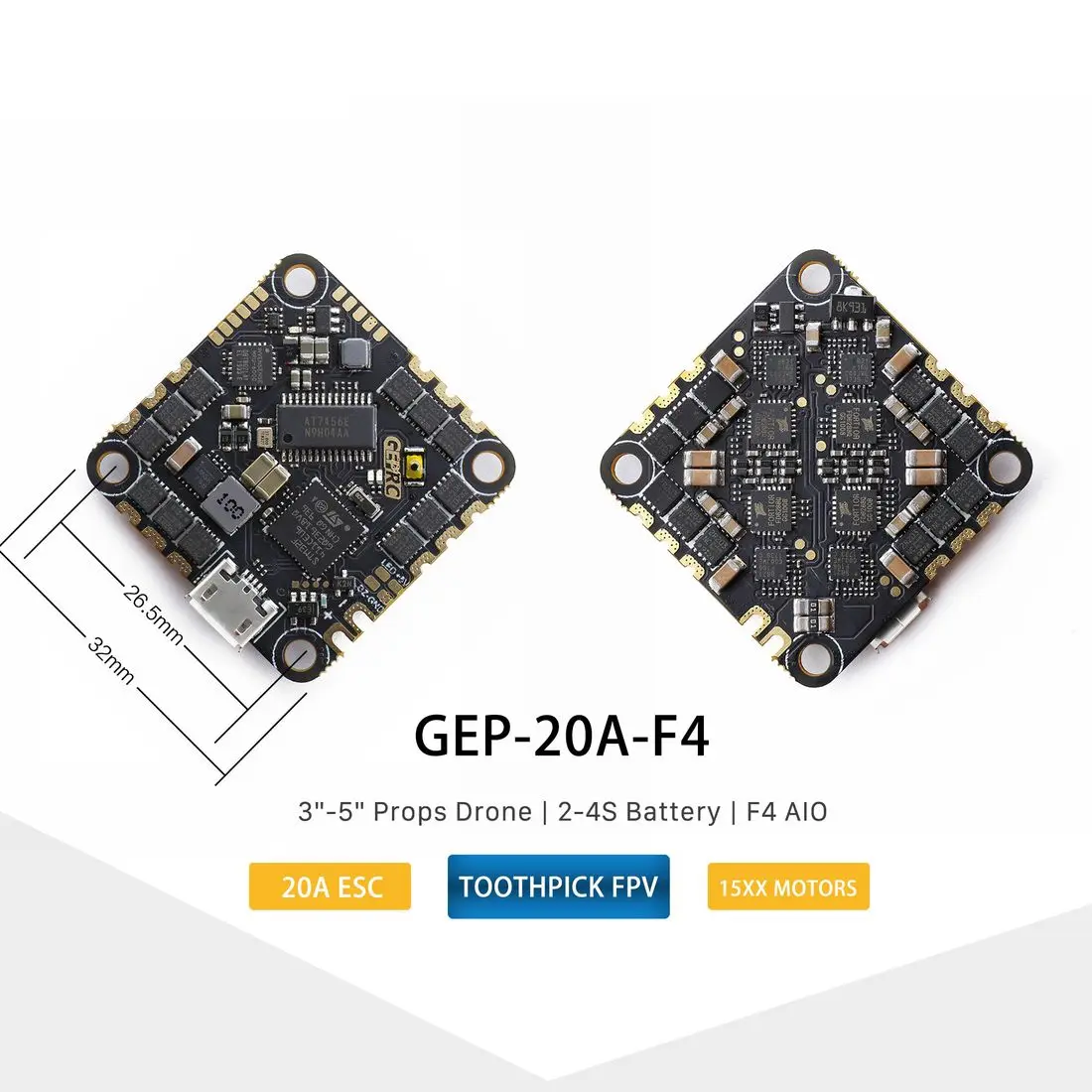 Контроллер полета GEPRC GEP 20A F4 AIO F4 MPU6000 OSD 20A Blheli S 2-4S бесщеточный ESC 26,5x26,5 мм для гоночного дрона RC FPV