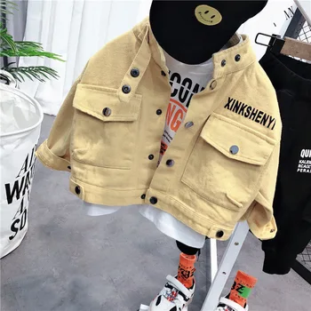 

Boys Spring Coats 1-9 years old Children's Clothing Solid Letter Children's Tooling Jacket Long Sleeve Autumn Baby Kids Clothes