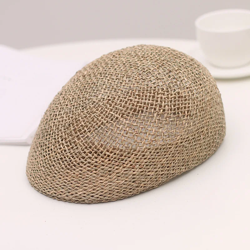 2021 Summer Woman Men Handmade Straw Newsboy Caps Breathable Church Cap Berets Visors Hats Campaniform Church Cap for Parent mens military beret hat