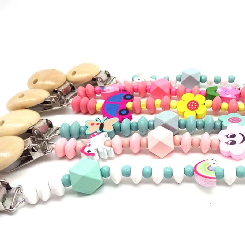 Personality Colorful Baby Pacifier Clips Wooden Children's Cartoon Pacifier Clip