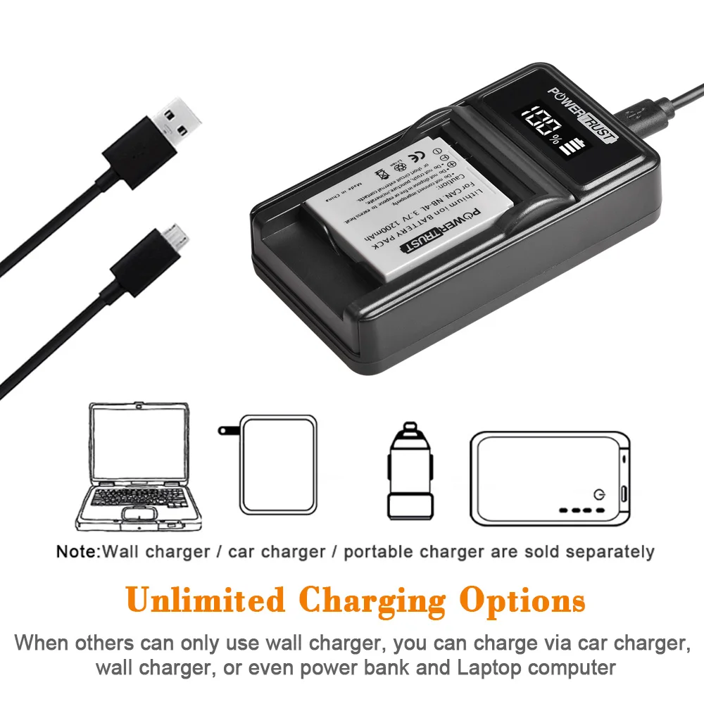 2x 1200mAh NB-4L NB4L Battery + LED USB Charger for Canon PowerShot SD780 IS SD940 IS SD960 IS SD970 IS SD1000 SD1100 IS