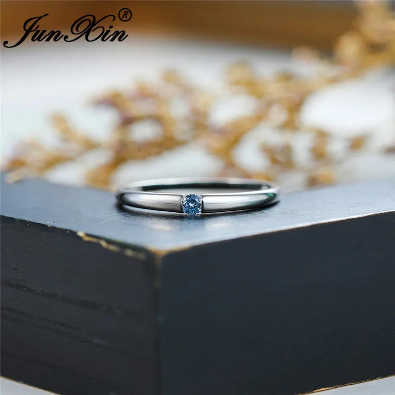 Изящное укладки тонкое кольцо кольца из стерлингового серебра 925 для женщин Минималистский синий красный камень Обручальные кольца циркон обручальное кольцо ювелирные изделия
