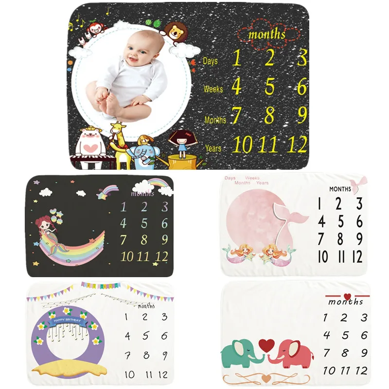 

Baby Monthly Record Growth Milestone Blanket Cute Animal Pattern Flannel Photography Props Blanket Creative Background Cloth