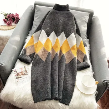 

long casual turtleneck women sweaters loose gray thicken warm winter new all match pulls fashion outwear coat tops