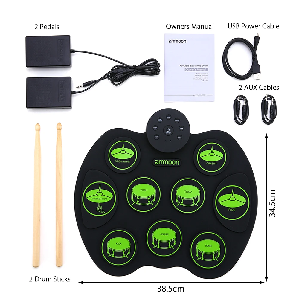ammoon Digital Electronic Drum set Roll-Up Percussion Drum kit Electronic Pad 9 Pads 2 Foot Pedals for Kids Beginners