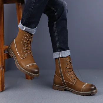 

Vintage Style Men Boots Natural Leather Autumn And Winter Shoes Water Proof Work&Safety Shoes Men Quality Ankle Boots