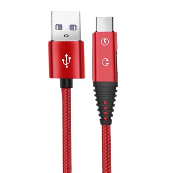 

Type-C o Cable Adapter for Xiaomi 6 2 in 1 Usb Type C Headphone Jack o Cable Adapter Charging - Red