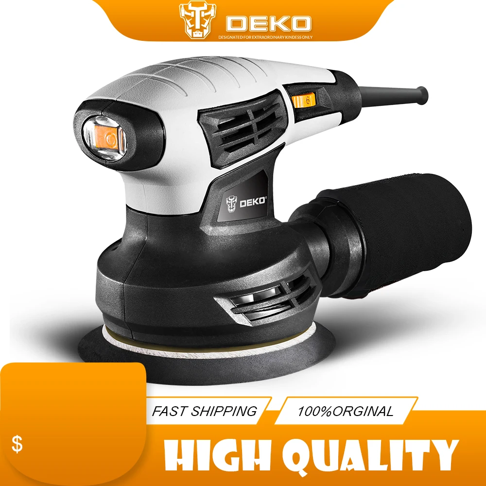 DEKO DKSD28Q1 280 Вт случайная орбитальная шлифовальная машина с 15 наждачными бумагами