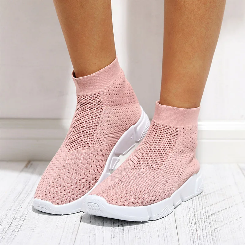 

MCCKLE Women Mesh Flat Knitted Ankle Boots Platform Walking Ladies Breathable Slip On Sock Shoes Female Sneakers Autumn New