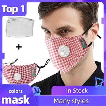 

1 Pc Mouth Mask Unisex Cotton Blend Dustproof Pollution Pm2.5 Breathable Plaid Print Reusable Face Mask Proof Mouth-muffle