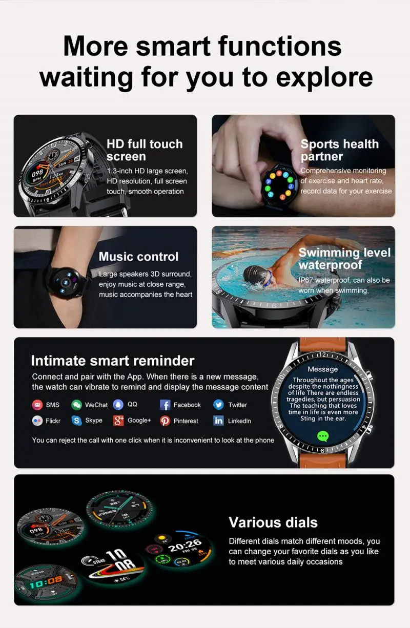 Medição de Pressão Saúde à Prova Água para Android Bluetooth Relógio Inteligente Arterial Lembrete Sedentário Sono Monitoramento Dwaterproof Iphone l9 15 High Quality Eletrônicos