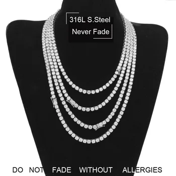 

3mm 24inches wide gold color Stainless Steel Bling Ice Out Tennis Chain Necklaces for Women Men Hip Hop Rapper Jewelry