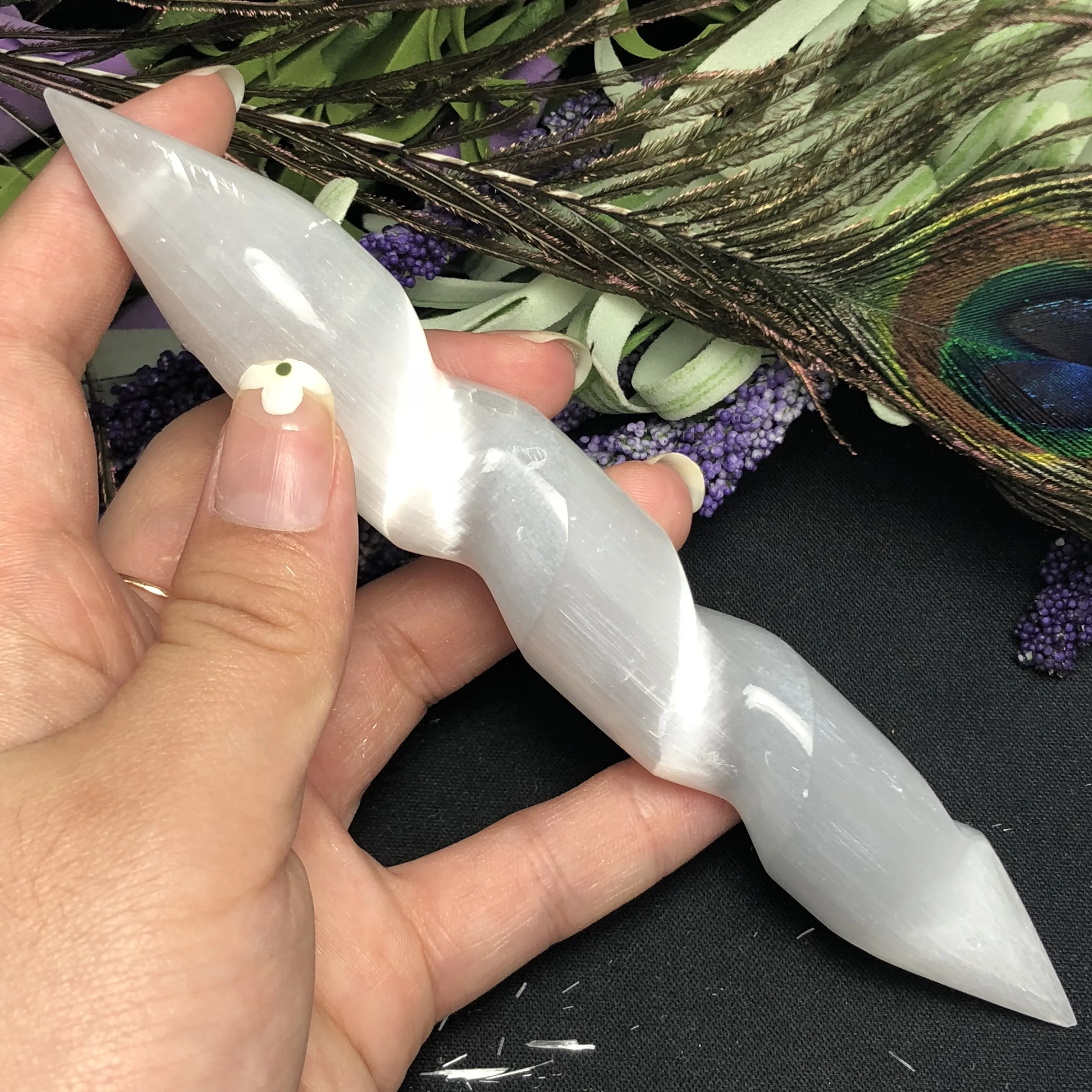 Selenite Хрустальная палочка лечебный массаж спиральная полированная из