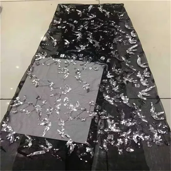 

French Net black Sequins Lace Fabrics,High Quality African Tulle Lace Fabrics Sequins Wedding Nigeria lace