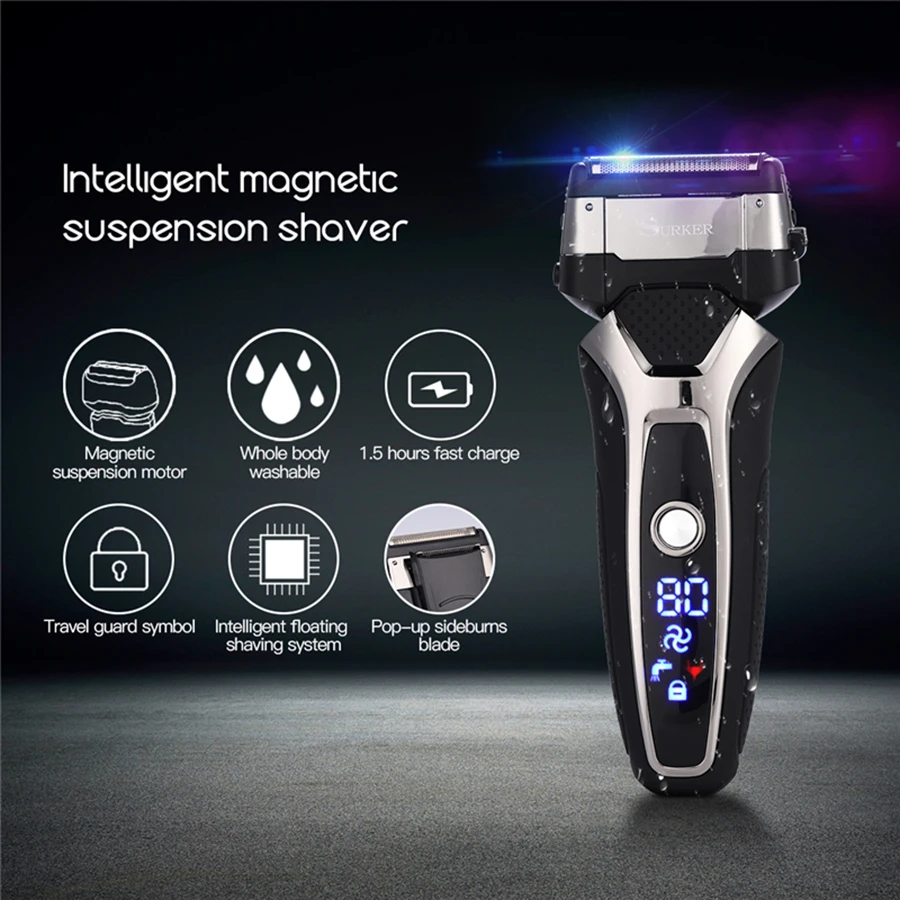 

USB Rechargeable Electric Shaver For Men 3D Triple Floating Blade Shaving LED Display Men Beard Razor Machine Beard Trimmer