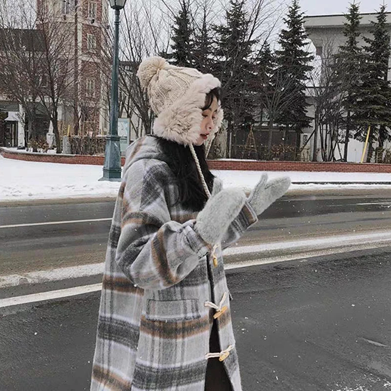 Новинка, вязаная Русская Шапка с кроличьим мехом, теплая шапка-ушанка, зимняя шапка-бомбер для женщин, шапка-Авиатор, зимняя шапка для катания на лыжах