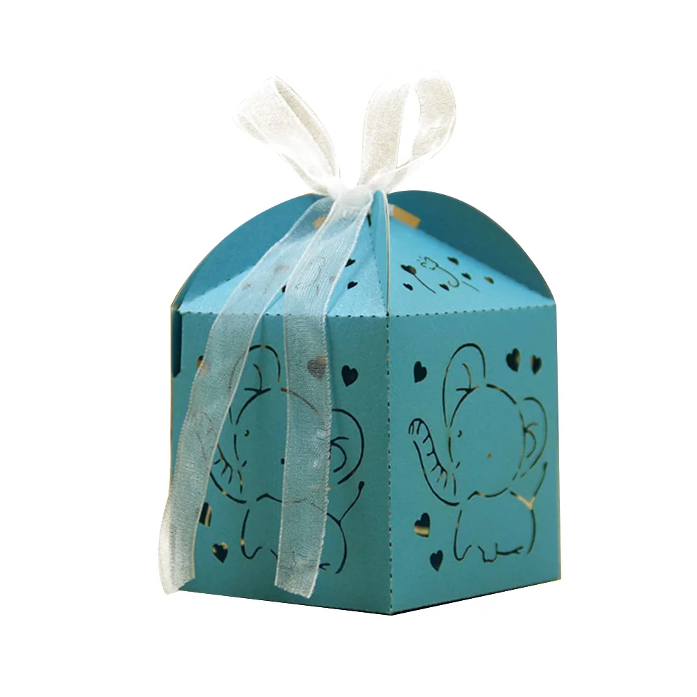 10 Pcs Elephant Gift Pouch Foldable Cute Wedding Paper Decorative Baby Shower Birthday Party Candy Box Hollowed Out With Ribbon