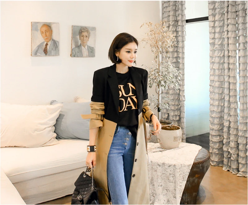 wreeima women Khaki casual solid color single breasted outwear fashion sashes office coat chic design Autumn long trench