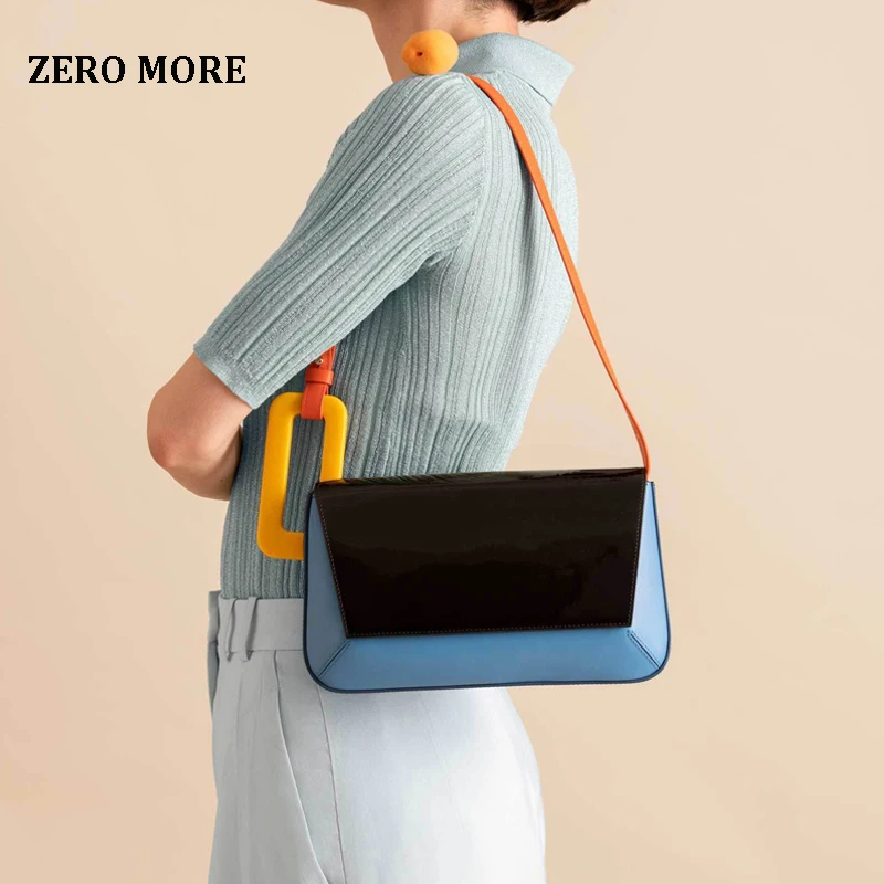 

New Designer Patchwork Shoulder Bag Women Resin Acrylic Rectangle Buckle Irregular Geometry Underarm Clutch Bag Panelled Female